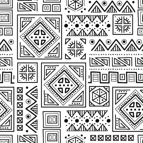 Premium Vector | Black and white seamless African art decoration tribal geometric shapes pattern Mindful Stitching, Geometric Shapes Pattern, Clay Patterns, Maya Art, Shapes Pattern, Pattern Black And White, Geometric Textures, Border Embroidery Designs, Border Embroidery