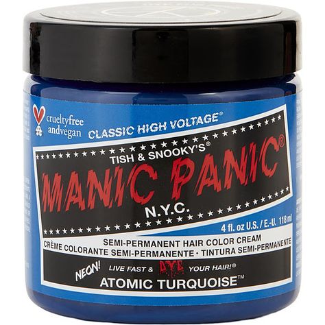 Manic Panic High Voltage Semi-Permanent Hair Color Cream - # Atomic Turquoise | FragranceNet.com® Manic Panic Blue Steel, Dark Blue Hair Dye, Midnight Hair, Manic Panic Hair Color, Bad Boys Blue, Manic Panic Hair, Mermaid Hair Color, Dyed Hair Blue, Shocking Blue