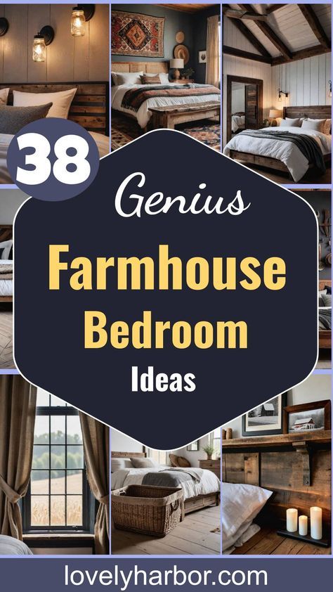 Embrace 38 genius farmhouse bedroom ideas today! Transform your sleeping space into a cozy retreat with these innovative and aesthetically pleasing design tips. Featuring rustic charm, DIY headboards, vintage decor, space-saving solutions, #FarmhouseChic #BedroomMakeover #DesignInspiration. Discover more inspiration and click now! Diy Farmhouse Bedroom Decor, Farmhouse Spare Bedroom, Rustic Bedroom Decor Ideas, Small Farmhouse Bedroom, Rustic Farmhouse Bedroom Ideas, Cozy Cottage Kitchen, Rustic Farmhouse Bedroom, Farmhouse Headboard, Farmhouse Bedroom Ideas