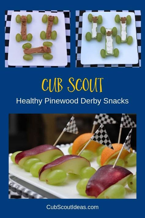 Check out these healthy Cub Scout Pinewood Derby snacks! The kids in your pack will love the fun cars made from fruit or celery, and parents will love that they're good for us. #PinewoodDerby #CubScouts #CubScout #Scouting #Webelos #ArrowOfLight #CubScoutIdeas Pinewood Derby Snacks, Tiger Bites Cub Scouts Activities, Tiger Scout Den Meeting Ideas, Tiger Cub Scouts Activities, Cub Scout Skits, Cub Scout Popcorn, Cub Scout Games, Boy Scout Activities, Scout Games