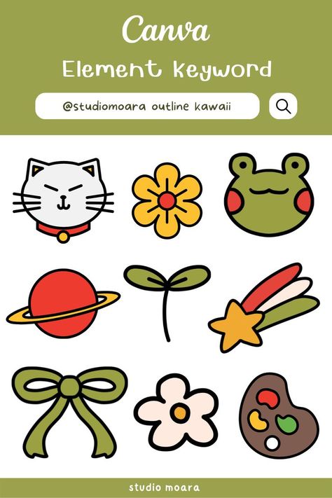 Kawaii Canva Element, Canva Sticker Keyword, Canva Stickers, Keyword Elements Canva, Canvas Learning, Thank You Card Design, Quick Crafts, Canva Element, Canva Elements