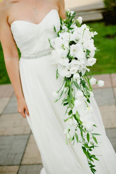 Stunning & Ultra Sophisticated White Cascading Arm Sheaf Bridal Bouquet Showcasing: Gladiolus, Lisianthus, Dendrobium Orchids (Bud Stage), Freesia, & Greenery/Foliage Gladiolus Bridal Bouquet, Gladiolus Wedding Bouquet, Gladiolus Wedding Flowers, Gladiolus Wedding, Gladiolus Bouquet, Cascading Wedding Bouquets, Summer Garden Wedding, Cascade Bouquet, White Wedding Bouquets