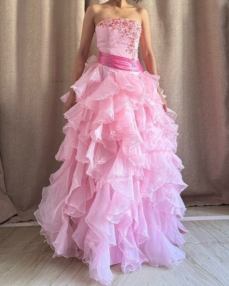 Ashlyn’s Carnation Gown Bust 32-46 Waist 24-30 Carnation Pink Dress, Pink Floor-length Gown With Corset Back, Pink Floor-length Quinceanera Dress For Pageant, Pink Ruffled Floor-length Ball Gown