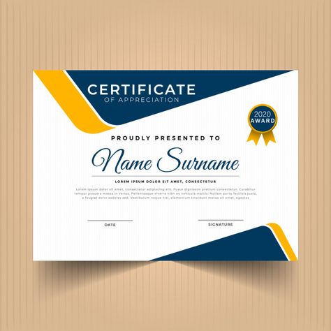 Modern certificate of appreciation award... | Premium Vector #Freepik #vector #certificate Certificate Of Appreciation Design, Football Certificate, Certificate Design Inspiration, Certificate Designs, Certificate Layout, Company Letterhead Template, Certificate Of Achievement Template, Free Certificate Templates, Award Template