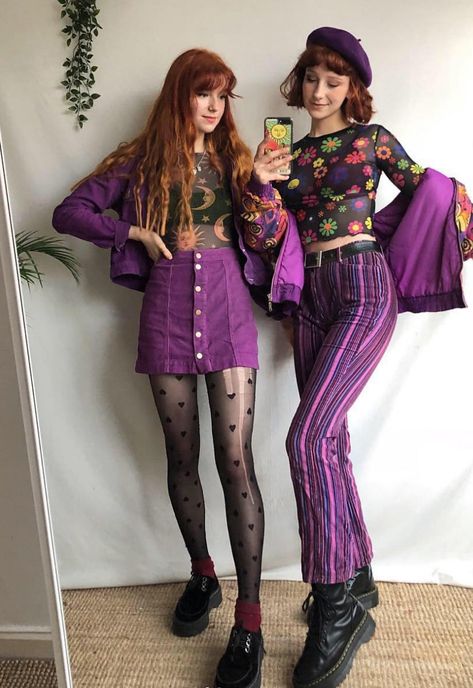 70s Inspired Outfits, 70s Inspired Fashion, Artsy Outfit, 70s Outfits, Artsy Style, Orange Outfit, Purple Outfits, Mode Vintage, Looks Vintage