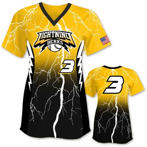 Elite Thunderstruck | Design your own softball jersey online at www.TeamSportsPlanet.com | Includes everything! Fastpitch Softball Uniforms, Elite Uniform, Jersey Volleyball, Jersey Design Ideas, Volleyball Jersey Design, Custom Softball Jerseys, Target Shop, Softball Uniforms, Volleyball Jersey