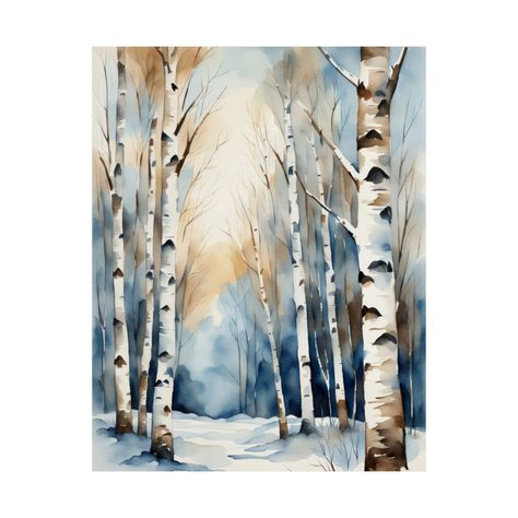 Winter Birch Tree Painting, Abstract Forest Painting, Painting Birch Trees, Landscapes Watercolor, Birch Trees Painting, Serene Forest, Painting Forest, Birch Tree Art, Winter Landscape Painting