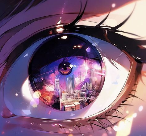 Anime Eyes Reflection, Anime Eye Reflection, Eye Reflection Art, Cool Anime Eyes, Reflection Drawing, Drawing Sky, Eye Illustration, Reflection Art, Eyes Artwork