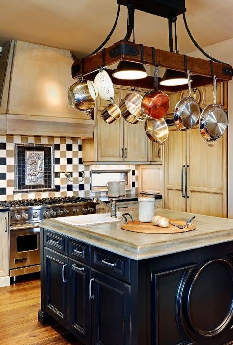 Whatever you use your kitchen space for the most will help determine your choice of decorations for a kitchen island. Italian Kitchen Design, Hanging Lights Kitchen, Pot Rack Hanging, Pot Racks, Latest Interior Design Trends, Decor Ikea, Latest Interior Design, Hanging Rack, Rack Kitchen