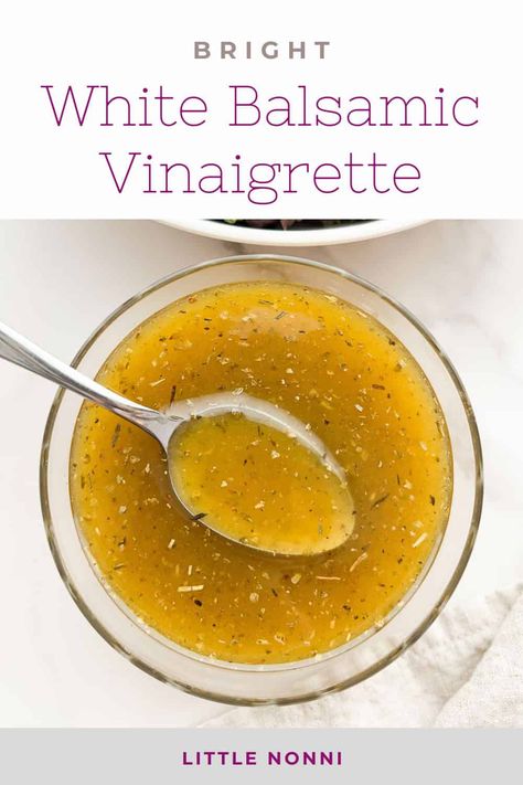 White Balsamic Vinaigrette White Balsamic Vinaigrette Dressing, Balsamic Vinegarette, White Balsamic Vinaigrette, Cozy Fall Recipes, Balsamic Vinaigrette Dressing, White Balsamic, Easy Pasta Dinner, Easy Salad Dressing, Food Advice