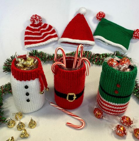 Holiday Gift Jar Covers Knitting pattern by Frugal Knitting Haus Pickle Jar Crafts, Knitted Christmas Decorations, Gift Jar, Holiday Knits, Circular Knitting Machine, Knitting Machine Patterns, Christmas Jars, Holiday Patterns, Christmas Knitting Patterns