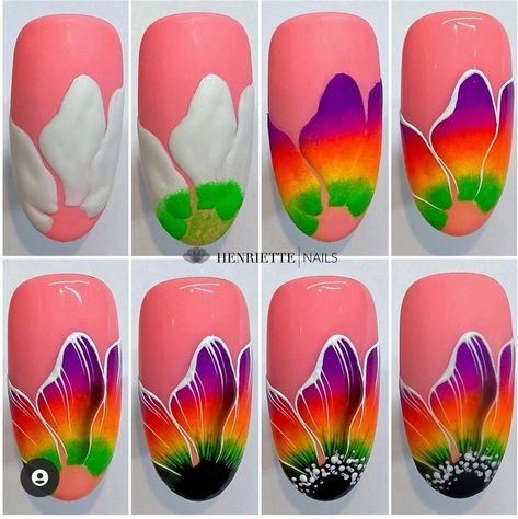 Neon Flowers Nails, Neon Flower Nails, Palm Tree Nail Art, Neon Nail Art, Butterfly Nail Designs, Spring Acrylic Nails, Nail Drawing, Neon Flowers, Floral Nail Designs