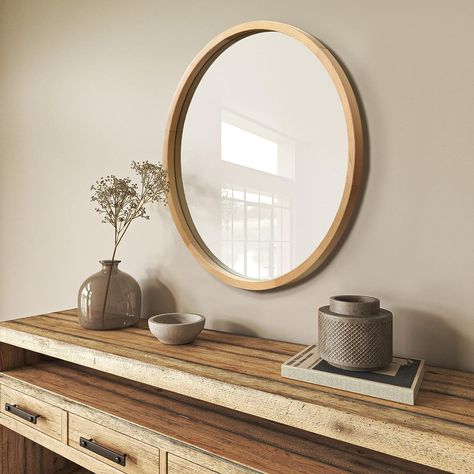 FUWU HOME Wood Round Mirror 24" Circle Wall Mirror Farmhouse Bathroom Vanity Mirror for Living Room Bedroom Entryway Modern Decoration (24" Freely Natural Beech Wood) Wood Round Mirror, Circle Wall Mirror, Mirror Farmhouse, Entryway Modern, Mirror For Living Room, Farmhouse Mirrors, Natural Wood Texture, Farmhouse Bathroom Vanity, Home Wood