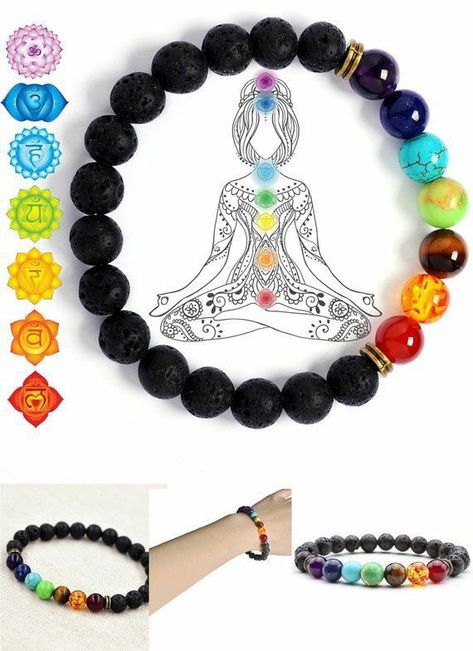 Chakra Beads Bracelet, Lava Bead Bracelet, Chakra Beads, Beads Bracelet Design, Chakra Jewelry, 7 Chakra, Diffuser Bracelets, Chakra Bracelet, Hippie Jewelry