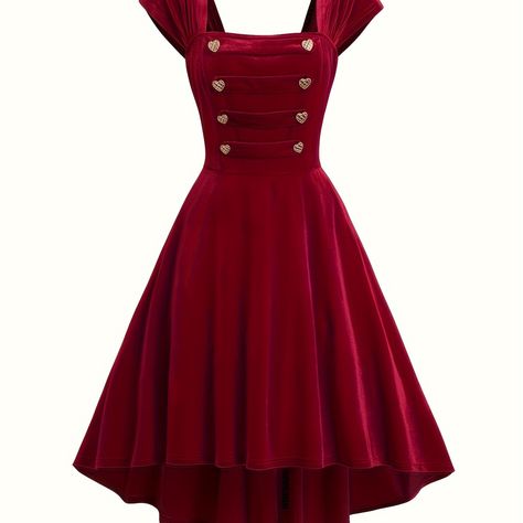 Faster shipping. Better service Ruffle Layered Dress, Vintage Dresses Cheap, Vintage Velvet Dress, Vestidos Retro, Red Velvet Dress, Standard Dress, Square Neck Dress, Vestidos Vintage, Heart Dress