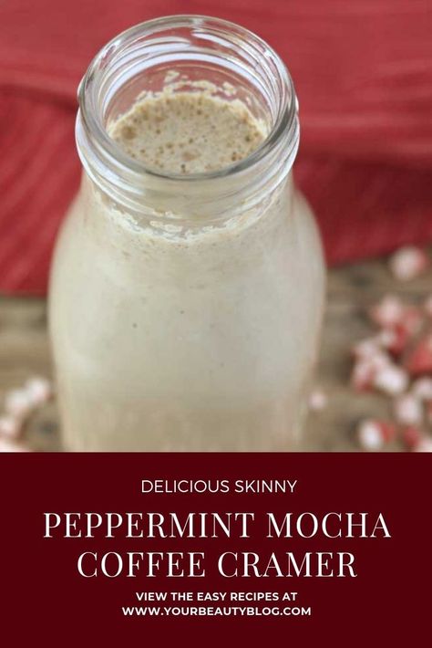 Homemade Peppermint Mocha Creamer, Mocha Creamer Recipe, Peppermint Mocha Coffee Creamer, Peppermint Coffee Creamer, Peppermint Mocha Coffee, Sugar Free Coffee Creamer, Sugar Free Creamer, Peppermint Mocha Creamer, Almond Milk Creamer