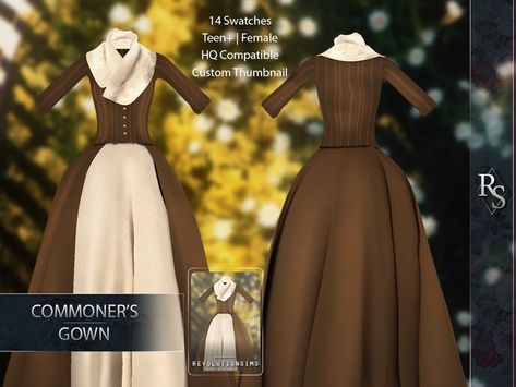 TS4 Commoner's Gown | Revolution Sims on Patreon Colonial Sims 4 Cc, Sims 4 19th Century Cc, Sims 4 Rococo Cc, 1890 Dress, Simple Gown, Sims 4 Decades Challenge, Sims Medieval, Disney Challenge, Cc Clothes