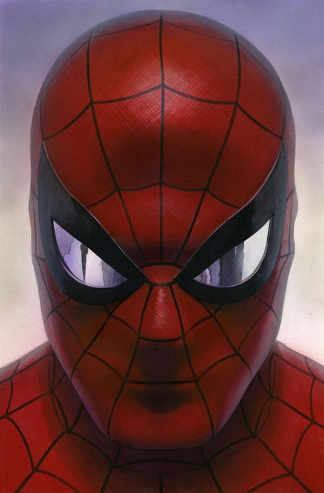 Spider-Man face by Alex Ross Film Marvel, Spectacular Spider Man, Alex Ross, Green Goblin, Amazing Spider Man, Marvel Comics Art, Spiderman Art, Calabria, Amazing Spiderman