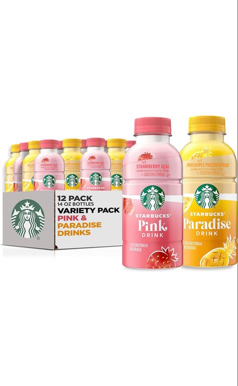 Pink drink now in bottles!!! Yum #ad #starbucks #pinkdrink Drink Fridge Aesthetic, Paradise Drink, Pink Drink Starbucks, China Country, Paper Squishy, Hello Kitty Decorations, Cheer Bag, Strawberry Acai, Usa Trip