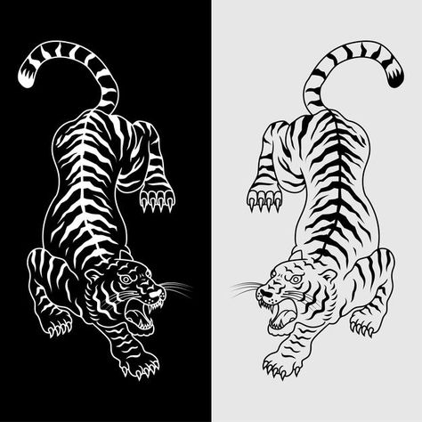 Illustration of tiger tattoo in black an... | Premium Vector #Freepik #vector #animals #vintage #chinese #art Chinese Style Tiger Tattoo, Tiger Illustration Tattoo, Tiger Art Black And White, Vintage Tiger Tattoo, Japanese Style Tiger Tattoo, Chinese Tiger Illustration, Double Tiger Tattoo, Chinese Tiger Tattoo For Women, Line Work Tiger Tattoo