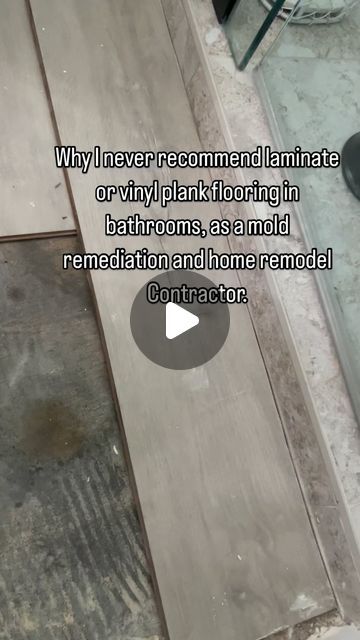 Trent Haws 🇺🇸 Mold Remediation/Remodel Contractor on Instagram: "Luxury vinyl plank flooring is well known to be a “waterproof” flooring option. It is waterproof in the sense that when it gets wet, it doesn’t deteriorate like an mdf or wood flooring. But it also allows moisture to potentially get underneath while not letting it escape, allowing mold and bacteria to grow under your flooring unnoticed for a long time. I highly recommend tile in bathrooms for this reason." Lvp In Bathrooms, Bathroom Flooring Ideas Waterproof, Bathroom With Wood Tile Floor, Waterproof Vinyl Plank Flooring, Wood Vinyl Flooring, Wood Tile Bathroom, Vinyl Flooring Bathroom, Wood Floor Bathroom, Mold Remediation