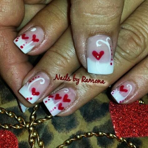 Valentines Nail Art, Valentines Nail Art Designs, Valentines Nail, Heart Nail Designs, Fingernail Designs, Valentine Nail Art, February Nails, Nail Designs Valentines, French Nail Designs