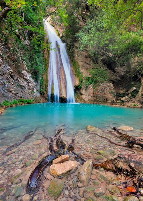 Waterfall in Neda River Messinia, Greece stock photo Magical Waterfall, Amazing Waterfall, Ancient Olympia, Romantic Nature, Mediterranean Landscaping, Archaeological Site, Nature Aesthetic, Greece Travel, Wonderful Places