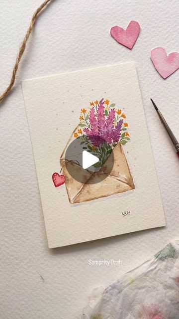 WATERCOLOR DAILY ⭐ online art gallery on Instagram: "Cute watercolor card by @samprity_ozah ♥️ More ideas on @watercolor_daily" Watercolor Art Landscape, Watercolor Card, Diy Watercolor Painting, Cute Watercolor, Watercolor Christmas Cards, Valentines Ideas, Watercolor Greeting Cards, Valentines Art, Cute Paintings