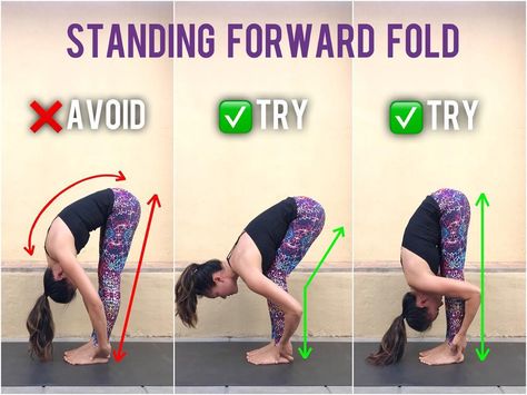 Yoga Forward Fold Beginner, Yoga Forward Fold, Spinal Compression, Standing Forward Fold, Yoga Knowledge, Hip Hinge, Yoga Beginner, Daily Protein, Forward Fold