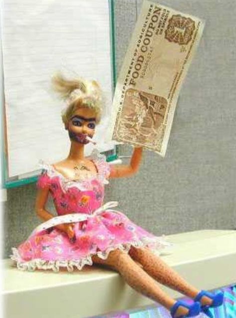 Food Stamp Barbie is listed (or ranked) 11 on the list 25 Hilarious Photos of Barbie Gone Wild Pictures Of Barbie Dolls, Real Barbie, Barbie Funny, Barbies Pics, Bad Barbie, Barbie Images, Barbie Costume, White Trash, Barbie Life