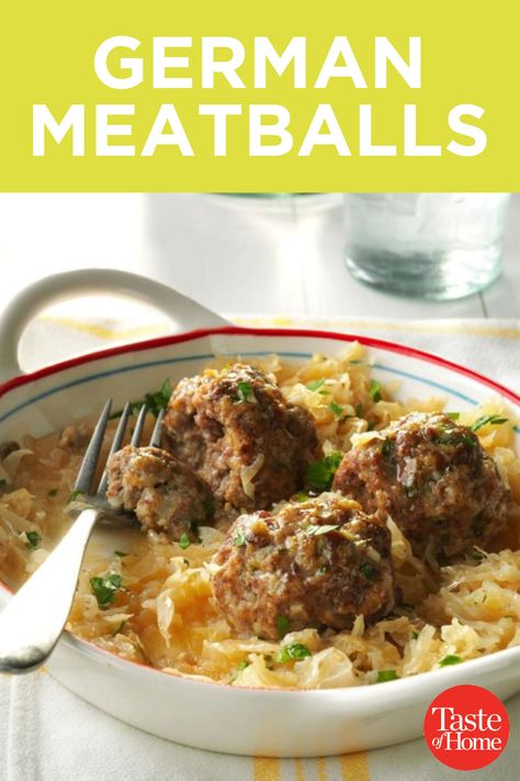 German Meatballs, Easy German Recipes, German Food Authentic, Meatballs And Rice, Cream Gravy, Homemade Sauerkraut, Oktoberfest Food, Octoberfest Food, Sweet Cream