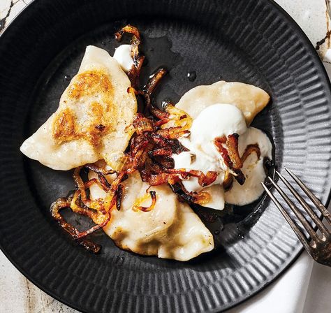 Homemade Mushroom Pierogies Recipe | Elle Gourmet Pierogi Fillings, Pierogies Recipe, Mushroom Filling, Pierogi Recipe, White Balsamic Vinegar, Vegetable Side, Fried Onions, Creamed Mushrooms, Classic Food