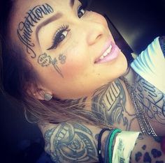 Face Tats, Face Tattoos For Women, Girl Face Tattoo, Facial Tattoos, Tattoo Lettering Fonts, Face Tattoos, Head Tattoos, Hot Tattoos, Face Tattoo