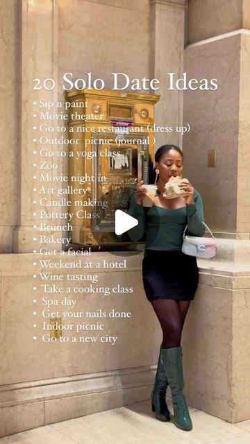 Adeola  Adeosun | NYC & Paris Luxury Lifestyle Creator on Instagram: "Enjoy your own company, take that solo date. 

Outfit - @revolve #revolveme 

#solodate #solodateideas #herlifestyle #innerkid #girlmath" Pottery Class Outfit, Solo Date Outfit, Movies Date Outfit, Movie Date Outfit, Lifestyle Creator, Enjoy Your Own Company, Theatre Outfit, Solo Date, Indoor Picnic