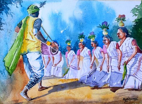 Jharkhand dance Watercolour Composition, Subject Drawing, Entrance Board, Figure Composition, Students Drawing, 2023 Drawing, Memory Drawing, Composition Ideas, Dance Painting