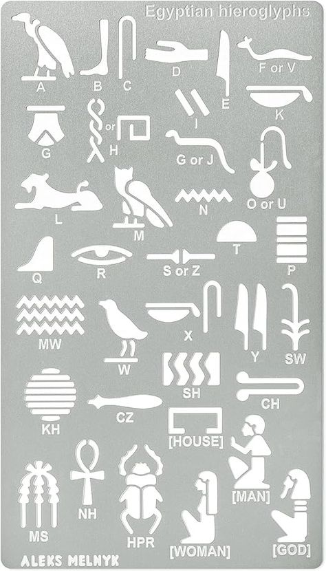 Amazon.com : Aleks Melnyk No.456 Metal Stencil, Egyptian Hieroglyphs, Ancient Egyptian Glyphs Alphabet, Letter Tracers, Template for Wood Burning, Magic Runes, Pyrography Engraving, Bookmark, Crafts, Art, DIY : Arts, Crafts & Sewing Egyptian Stencils, Egyptian Glyphs, Hieroglyphics Alphabet, Egyptian Alphabet, Ancient Egypt Hieroglyphics, Ancient Letters, Egyptian Hieroglyphics Symbols, Egypt Pharaoh, Egypt Hieroglyphics