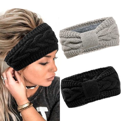 2 Stück Winter Stirnband Damen Strick Ohrenwärmer Haarband Haarreifen Mädchen Geknotet Gestrickt Stirnbänder Verdicken Frauen Haarbänder Häkelarbeit Elastische Plüsch Sport Skifahren (Schwarz + Grau) Winter Knit Headband, Suede Headbands, Headband Fits, Winter Headband, Warm Headbands, Stylish Headbands, Knitted Headband, Ear Warmer Headband, Winter Headbands