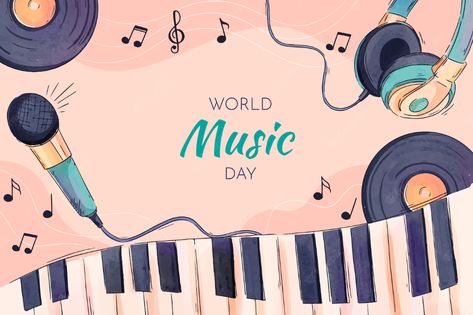 World Music Day Poster, Music Day Poster, Electronic Music Poster, Teachers Day Drawing, Teachers Day Poster, Music And The Brain, World Music Day, Markers Drawing Ideas, Music Day