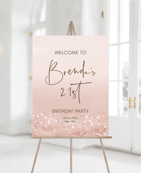 Sweet Sixteen Party Themes, Twenty First Birthday, Birthday Welcome Sign, Party Welcome Sign, Modern Birthday, Sixteenth Birthday, Sweet Sixteen Parties, Pink Confetti, Welcome Sign Template