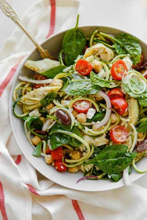 Mediterranean Zucchini Pasta Salad Mediterranean Zucchini, Zucchini Pasta Salad, Gluten Free Pasta Salad, Traditional Pasta, Mini Hamburgers, Pasta Salad Dressing, Zucchini Salad, Salad Recipes Video, Pasta Primavera