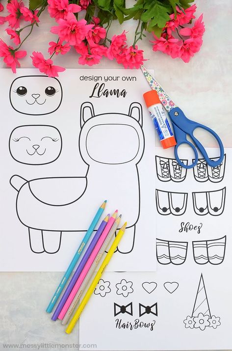 Mix and Match Llama Coloring Page Craft Llama Coloring Page, Fun Indoor Activities, Llama Birthday, Colouring Printables, Unicorn Coloring Pages, Creative Arts And Crafts, Coloring Pages To Print, Animal Crafts, Craft Activities For Kids