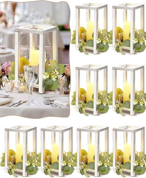 Amazon.com: Huquary 16 Pcs Wooden Candle Lantern Set includes 8 Rustic Wedding Centerpieces for Table Decorative Candle Lanterns and 8 Flameless Decorative LED Candles for Wedding Decoration(Brown) : Home & Kitchen Oil Lamp Centerpiece Wedding, Minimal Wedding Centerpieces, Candle Water Centerpiece, Lantern Wedding Centerpieces, Gold Table Centerpieces, Candle Lanterns Wedding, Farmhouse Lanterns, Water Centerpieces, Vintage Wooden Candle Holders