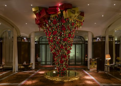 We love all the creative Christmas trees this holiday season from Diane von Furstenberg, Hank Willis Thomas, Jeff Leatham, and more Upside Down Christmas Tree, Jeff Leatham, France Holiday, Parisian Hotel, Big Christmas Tree, Creative Christmas Trees, Beautiful Christmas Decorations, Christmas Interiors, Christmas Tree Design