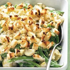 A green bean casserole updated with artichokes adds spark to winter weeknight meals. Green Bean Artichoke Casserole, Artichoke Casserole, Vegetarian Casserole Recipes, Food Casseroles, Vegetable Casserole Recipes, Savory Sides, Vegetarian Casserole, Martha Stewart Recipes, Vegetable Side Dishes Recipes