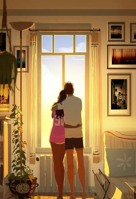 Husband's Illustrations Beautifully Capture The Cozy Feeling Of Love | HuffPost Life Pascal Campion Art, Image Girly, Love Mood, Pascal Campion, Image Couple, Color Script, Couple Illustration, Love Illustration, Cozy Feeling