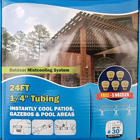 Amazon.com: Hydrobreeze Patio Misting System with Brass/Stainless Steel Misting Nozzle. Outdoor Cooling System. 24 Ft 1/4'' BeigeTubing - 4 Nozzles System. Best Mistcooling System. : Patio, Lawn & Garden Patio Misting System, Patio Mister, Misting System, Drip Irrigation System, Garden Greenhouse, Drip Irrigation, Diy Installation, Irrigation System, Cooling System