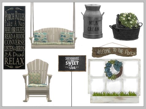 Sweet Tea Porch Set Sims 4 Porch, Sims 4 Cc Farmhouse, Window With Wreath, Sims 4 Game Packs, Nest Furniture, Fake Window, Faux Window, The Sims 4 Packs, Porch Welcome Sign