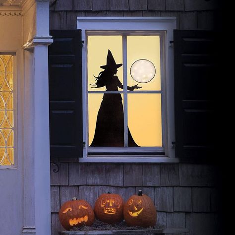 Martha Stewart Halloween Decorations, Diy Halloween Window, Halloween Window Silhouettes, Martha Stewart Halloween, Halloween Window Clings, Halloween Window Decorations, Bricolage Halloween, Hanging Ghosts, Window Decorations