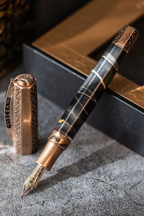 Visconti Fountain Pen, Portoro Marble, Expensive Pens, Stylish Pens, Aesthetic Objects, Fancy Pens, Crystal Pen, Black And Gold Marble, Goulet Pens Company