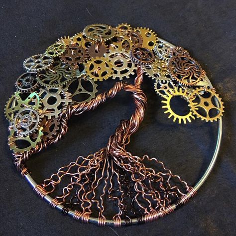 Steampunk Tree Of Life, Tree Of Life Beads And Wire Tutorial, Steampunk Tree, Tree Of Life Crafts, Wire Wrapped Jewelry Tree Of Life, Macrame Tree, Wire Tree Of Life Suncatcher, Wire Wrapped Tree Of Life, Tree Of Life Jewelry